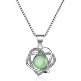 925 Silver Green Opal Stone Flower Heart Pendant Necklaces