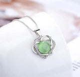 925 Silver Green Opal Stone Flower Heart Pendant Necklaces
