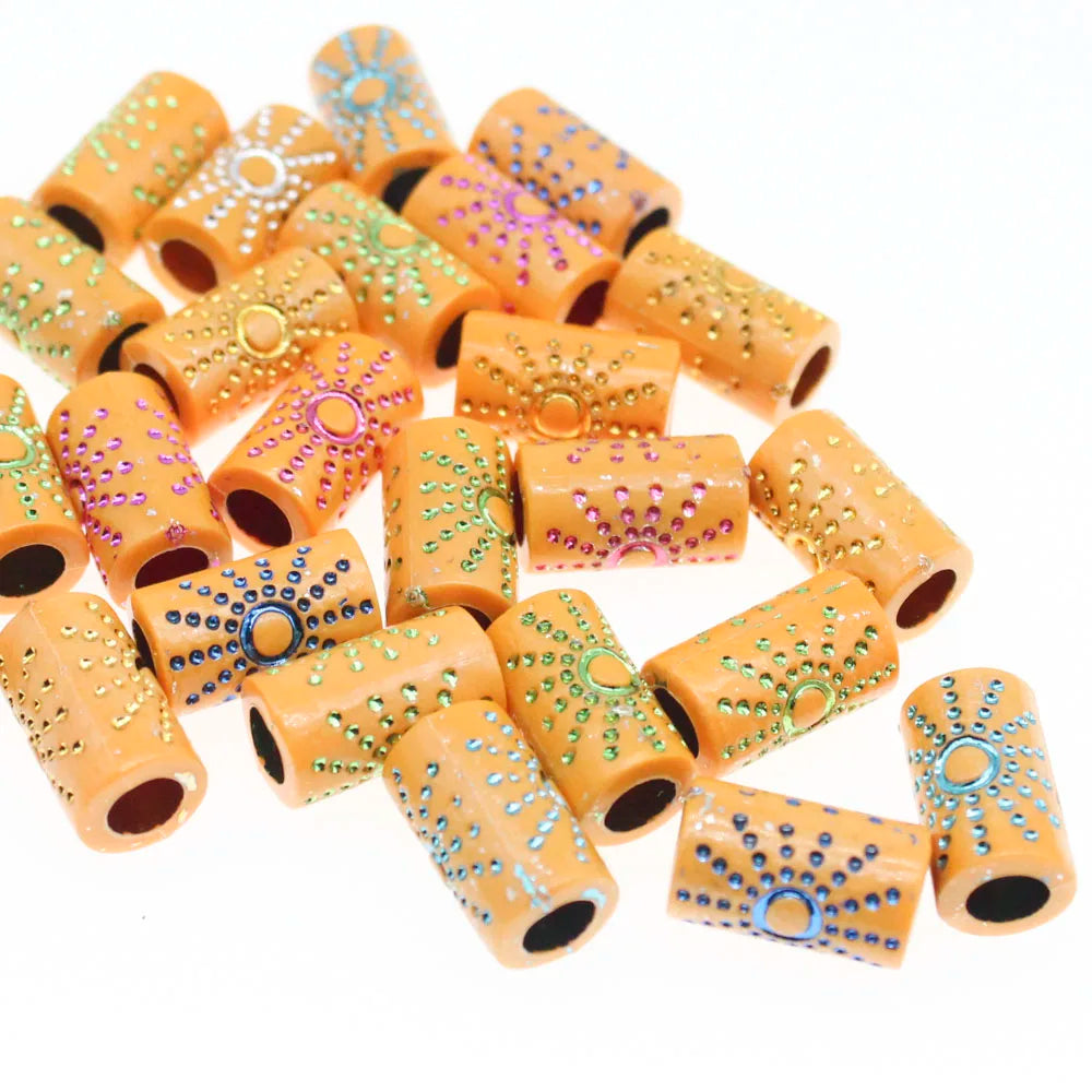 25Pcs Acrylic Wood Beads Long Tube Colored Lines Big Hole DIY Jewelry Making