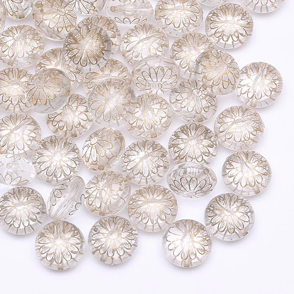 50Pcs Ethnic Acrylic Antique Flower Pattern Spacer Beads