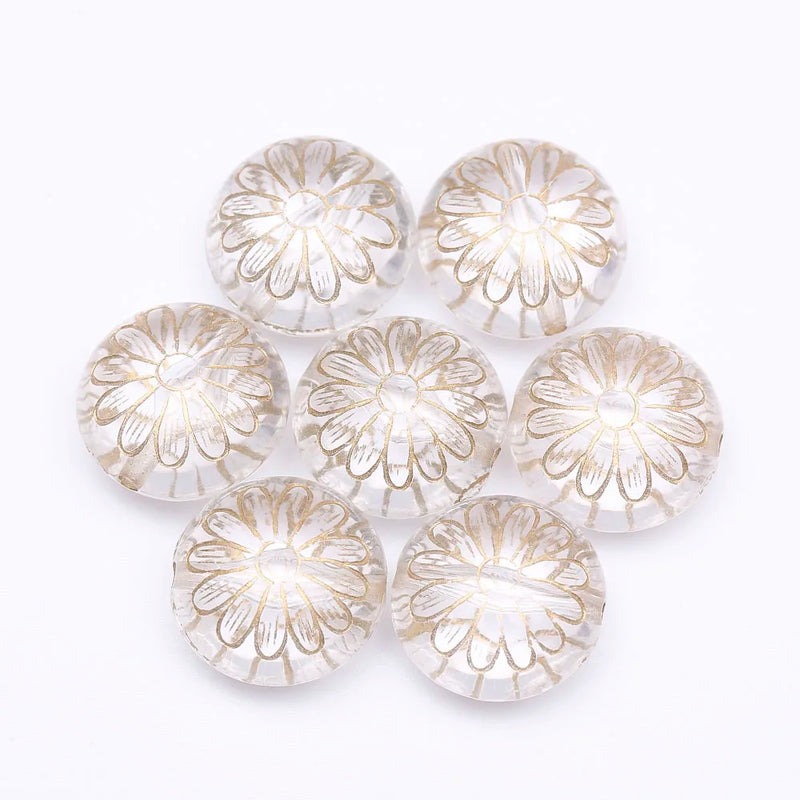 50Pcs Ethnic Acrylic Antique Flower Pattern Spacer Beads