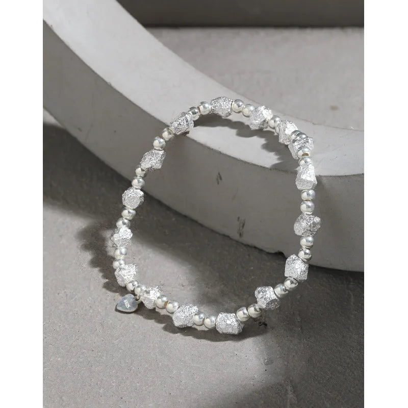925 Silver Geometric Stone Texture Bracelets Women Unisex