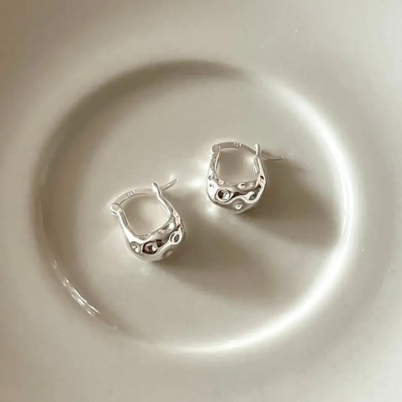 925 Silver Irregular Hoop Earrings Punk Charm Minimalist Jewelry Brincos