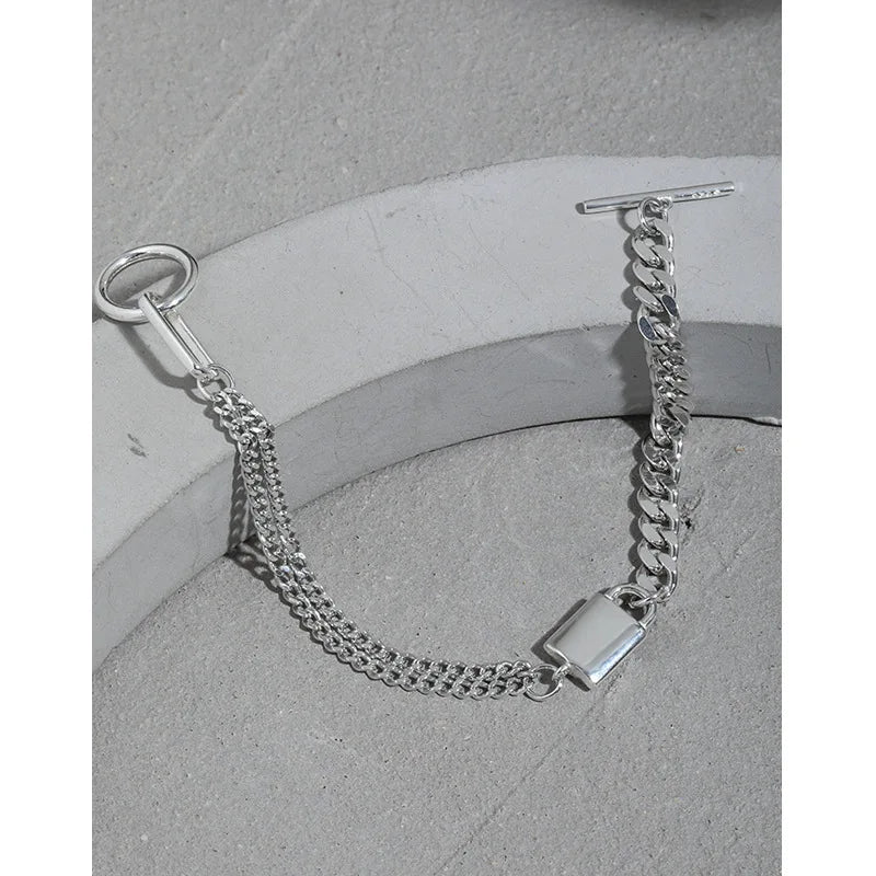 925 Silver Double-Layer Chain Bracelet with OT Buckle Lock