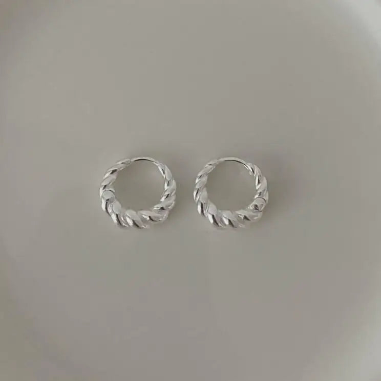 925 Silver Spiral Pattern Hoop Earrings Geometric Women's Engagement Wedding