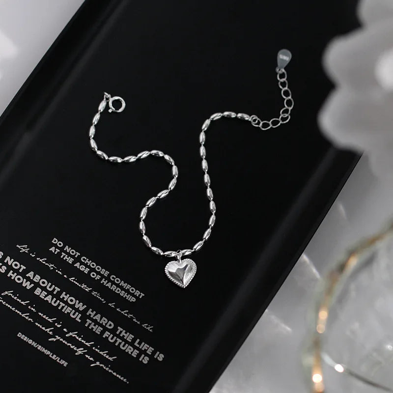 CHOZON 925 Sterling Silver Rice Grain Heart Bracelet