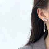 CHOZON 925 Silver Zircon Flower Tassel Stud Earrings
