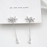 CHOZON 925 Silver Zircon Flower Tassel Stud Earrings