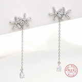 CHOZON 925 Silver Zircon Flower Tassel Stud Earrings