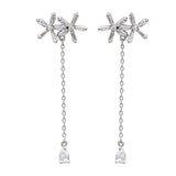 CHOZON 925 Silver Zircon Flower Tassel Stud Earrings