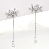 CHOZON 925 Silver Zircon Flower Tassel Stud Earrings