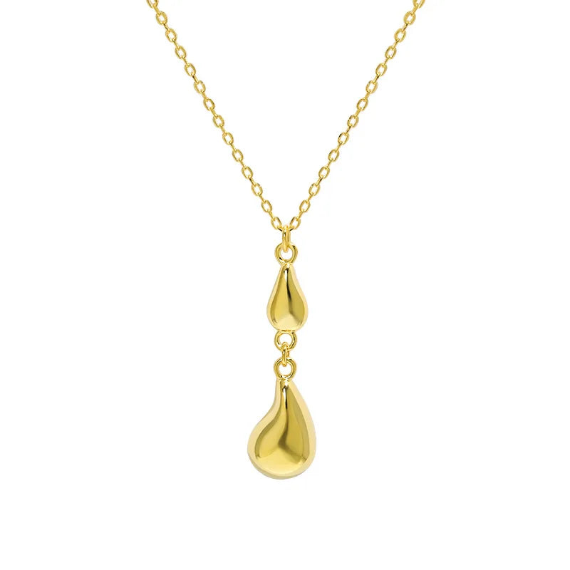 Water Drop Pendant Texture S925 Sterling Silver Chain Necklace