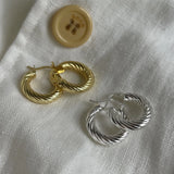 S925 Silver Twist Circle Geometric Hoop Earrings Retro Party Jewelry