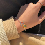 CHOZON Punk S925 Silver Heart Lock Chain Bracelet