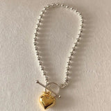 CHOZON Punk S925 Silver Heart Lock Chain Bracelet