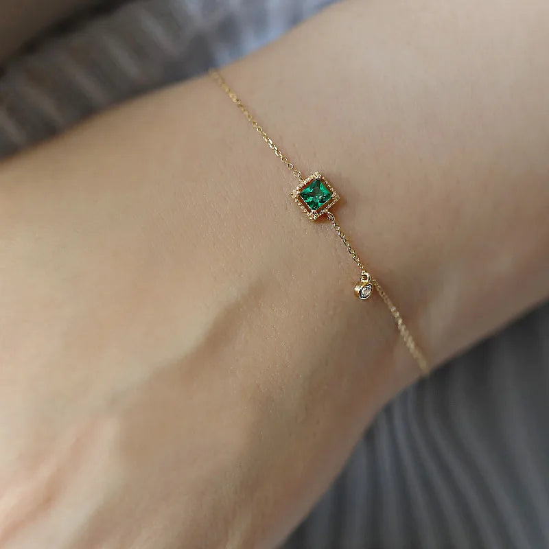 925 Silver Green Zircon Bracelet 14K Gold Women's Jewelry