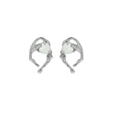 CHOZON S925 Silver Heart Opal Stud Earrings Wedding Jewelry
