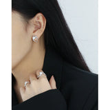 CHOZON S925 Silver Heart Opal Stud Earrings Wedding Jewelry