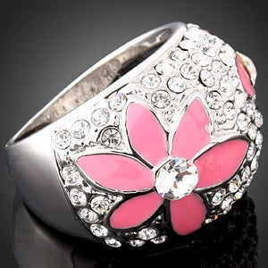 Enamel Pink Flower Wedding Rings Women Jewelry Accessories