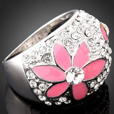 Enamel Pink Flower Wedding Rings Women Jewelry Accessories