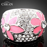 Enamel Pink Flower Wedding Rings Women Jewelry Accessories