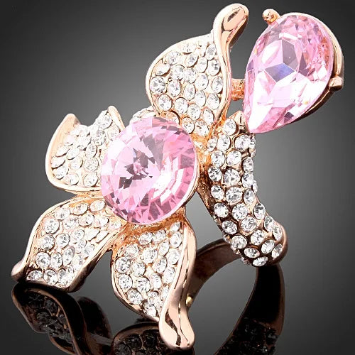 Crystal Flower Ladies Rings Teardrop CZ Engagement Ring
