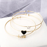 3PCS Stainless Steel Cuff Bangles with Heart Bracelets