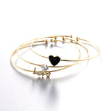3PCS Stainless Steel Cuff Bangles with Heart Bracelets