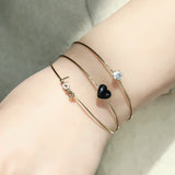 3PCS Stainless Steel Cuff Bangles with Heart Bracelets
