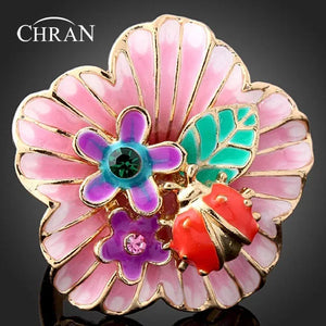 Enamel Flower Wedding Rings for Women Ladybug Crystal Jewelry