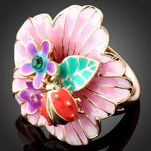 Enamel Flower Wedding Rings for Women Ladybug Crystal Jewelry