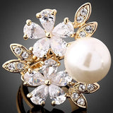 Crystal Pearl Party Rings CZ Flower Wedding Rings Women