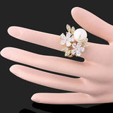 Crystal Pearl Party Rings CZ Flower Wedding Rings Women