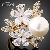 Crystal Pearl Party Rings CZ Flower Wedding Rings Women
