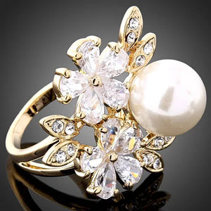 Crystal Pearl Party Rings CZ Flower Wedding Rings Women
