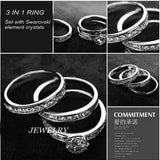 Rhodium Plated CZ Stone Stack 3 in 1 Crystal Wedding Rings