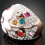 Enamel Flower Anniversary Ring with Crystals for Women