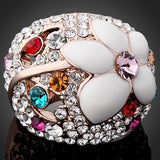 Enamel Flower Anniversary Ring with Crystals for Women
