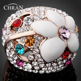 Enamel Flower Anniversary Ring with Crystals for Women