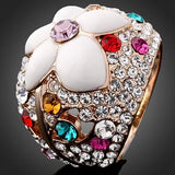 Enamel Flower Anniversary Ring with Crystals for Women