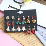 Christmas Earrings Set of 9 Pairs - Merry Trees Snow Flakes Stud Pack