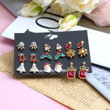Christmas Earrings Set of 9 Pairs - Merry Trees Snow Flakes Stud Pack