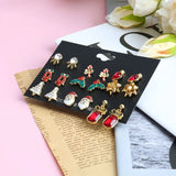 Christmas Earrings Set of 9 Pairs - Merry Trees Snow Flakes Stud Pack
