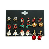 Christmas Earrings Set of 9 Pairs - Merry Trees Snow Flakes Stud Pack