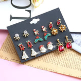 Christmas Earrings Set of 9 Pairs - Merry Trees Snow Flakes Stud Pack