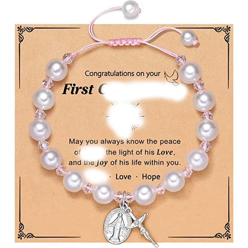 First Communion Bracelet for Girls Rosary Cross & Our Lady of Guadalupe Bracelet