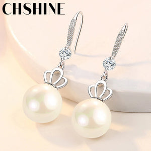 925 Sterling Silver Natural Pearl Crown Earrings For Women