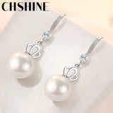 925 Sterling Silver Natural Pearl Crown Earrings For Women