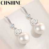 925 Sterling Silver Natural Pearl Crown Earrings For Women