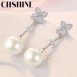 925 Silver Freshwater Pearl Clover Earrings Wedding Jewelry